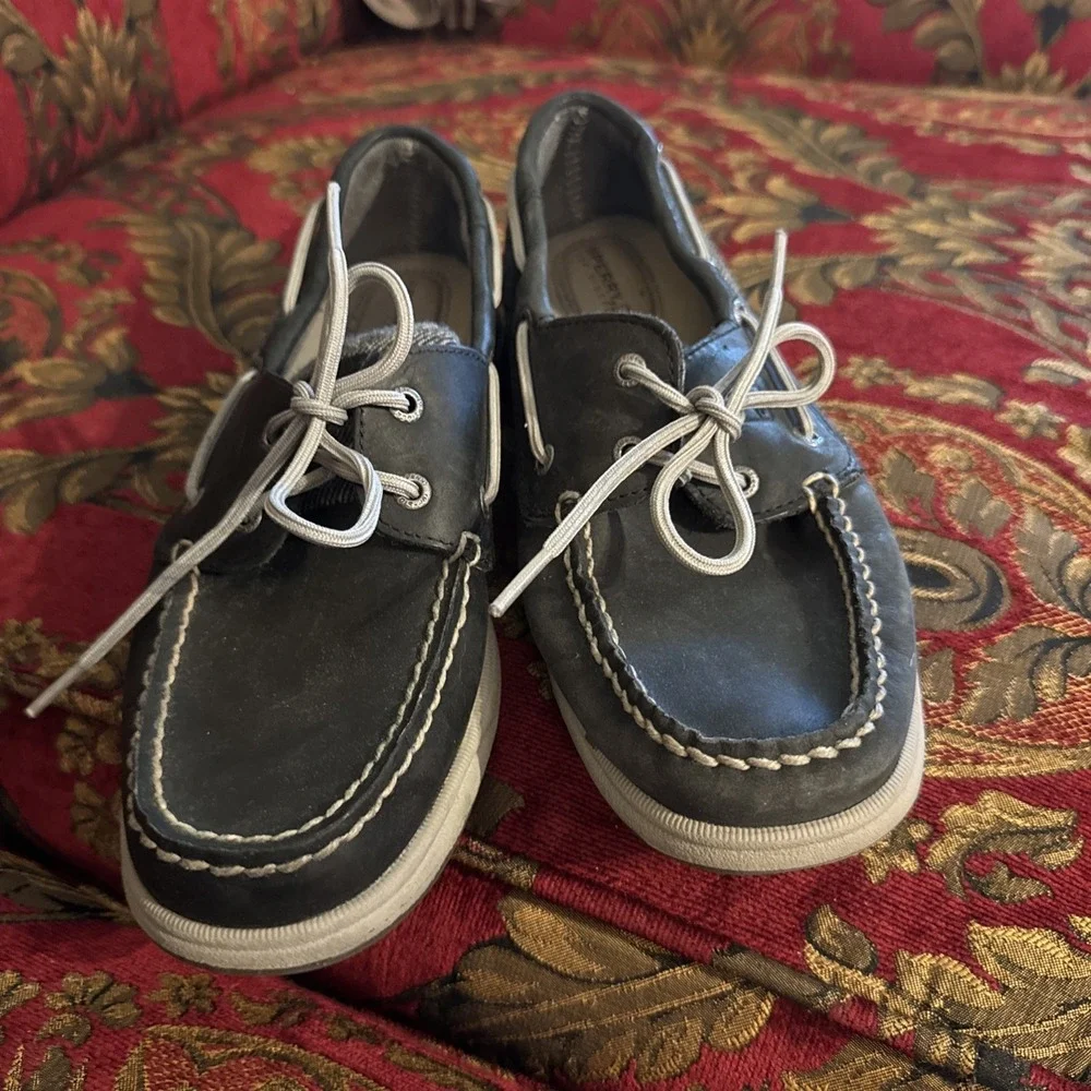 Womens Sperry Top Sider navy leather casual boat shoes sz 7.5